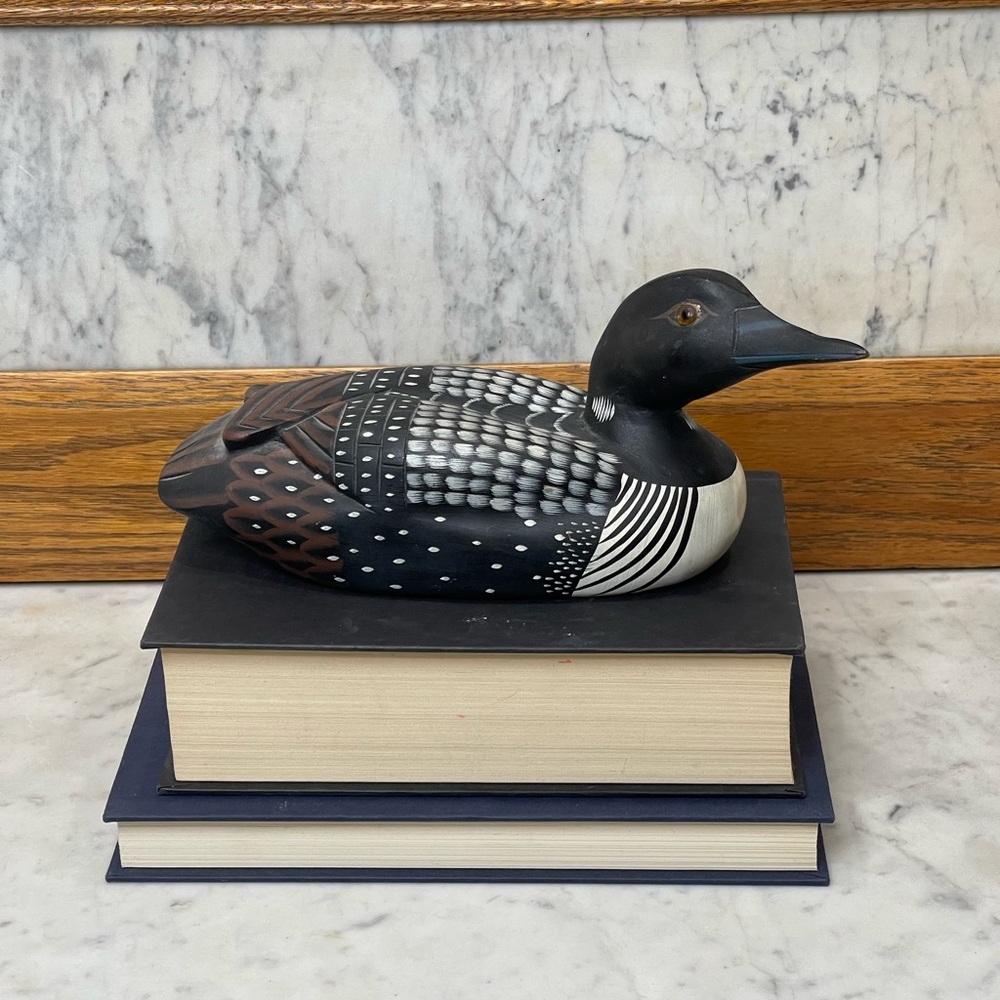 Vintage hand painted solid wooden duck with glass eyes